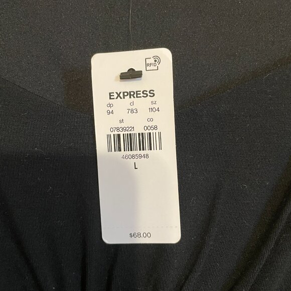 Express | Black Sweetheart Neckline Long Sleeve Ruched Side Slit Midi Dress L - Picture 7 of 10